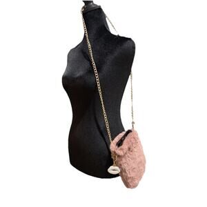 Blush Pink Faux Fur Crossbody Bag Gold Chain With Charm Small Purse